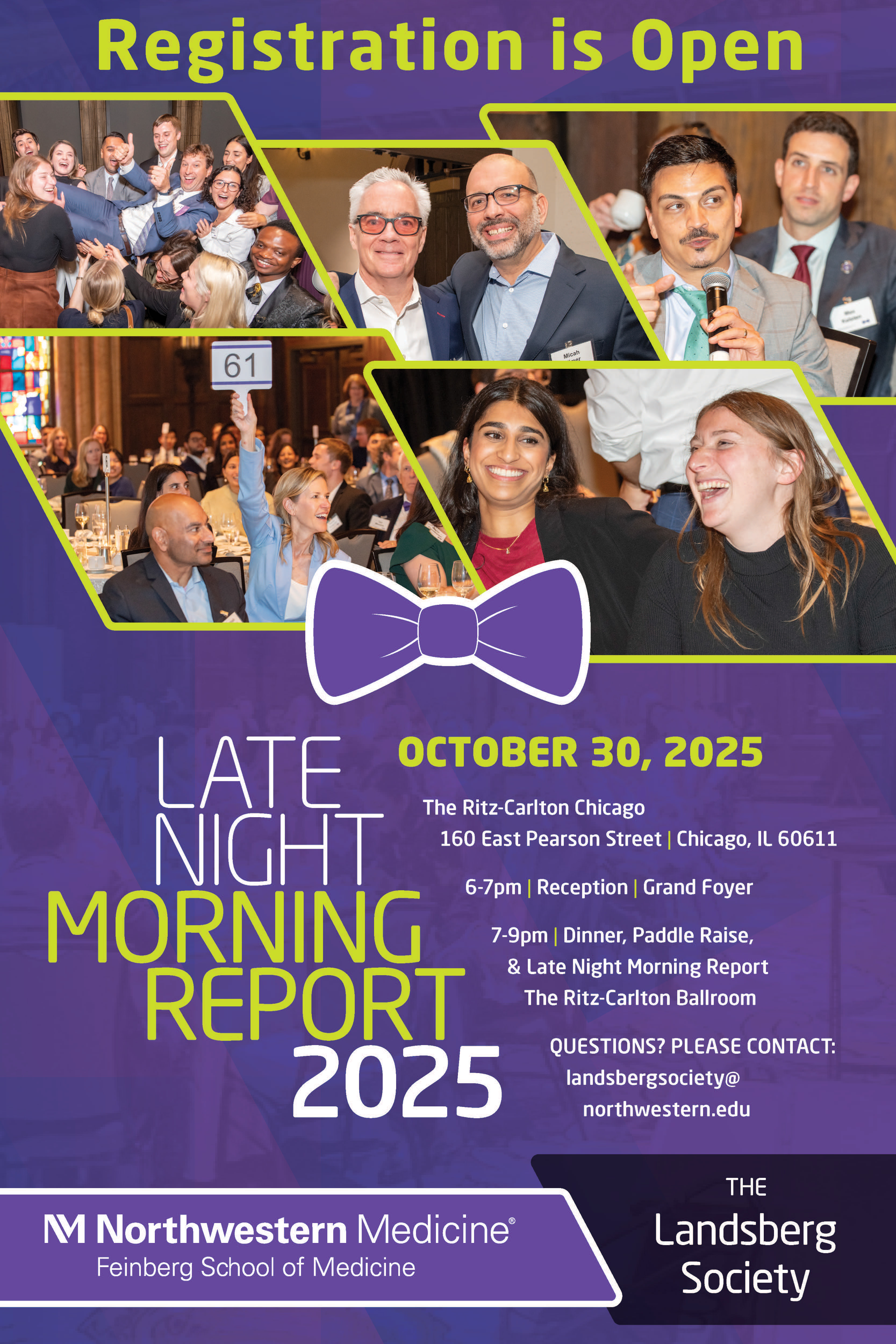 A promotional poster for Landsberg Society's Late Night Morning Report 2025 stating that Registration is Open